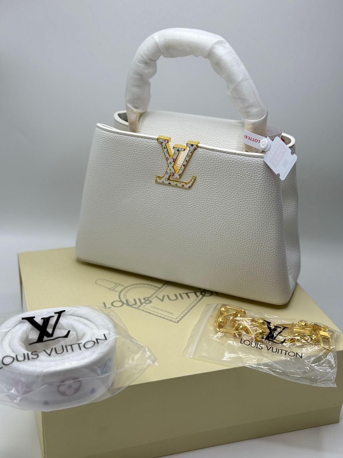 Louis Vuitton Capucines Medium Beige OG Box With Dust Bag  Beige White(LB)